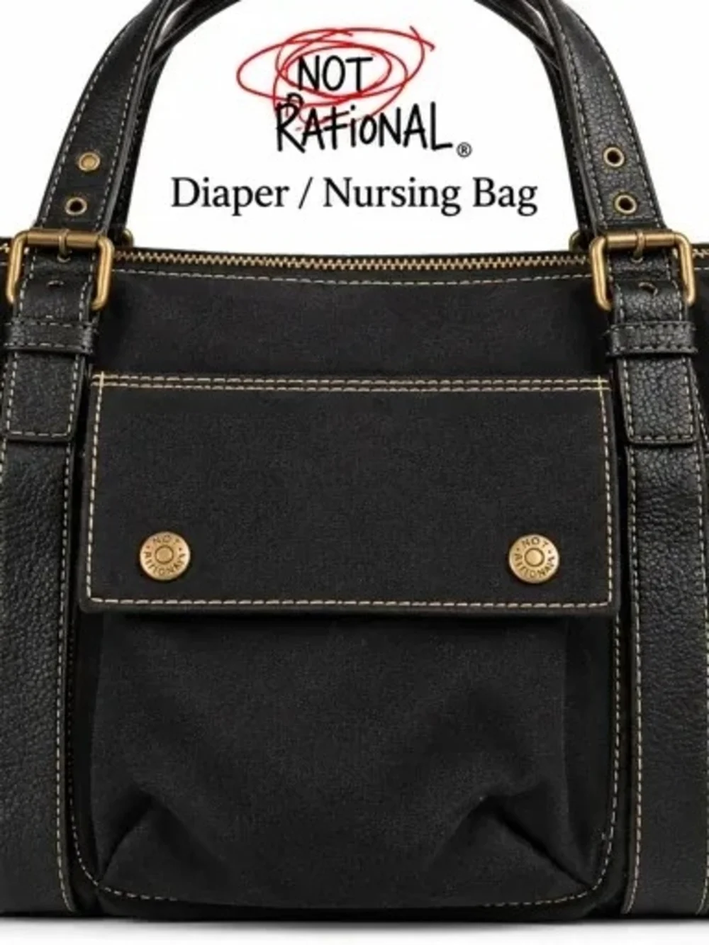 Not Rational Nursing Black Tote Bag with Gold Hardware